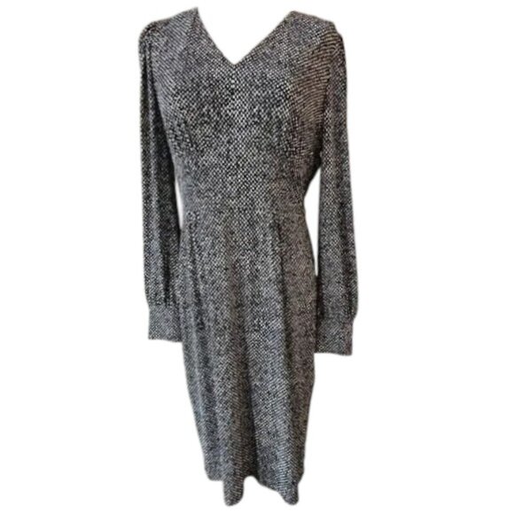 Brooks Brothers Long Sleeved V-Neck Dress Geo Print - Black/White - XL - Picture 1 of 11